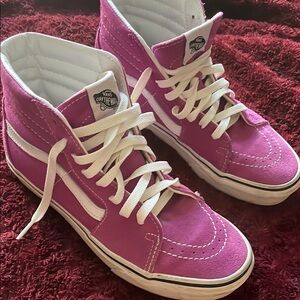 Vans Pink and White High-Top Sneakers Classic Style